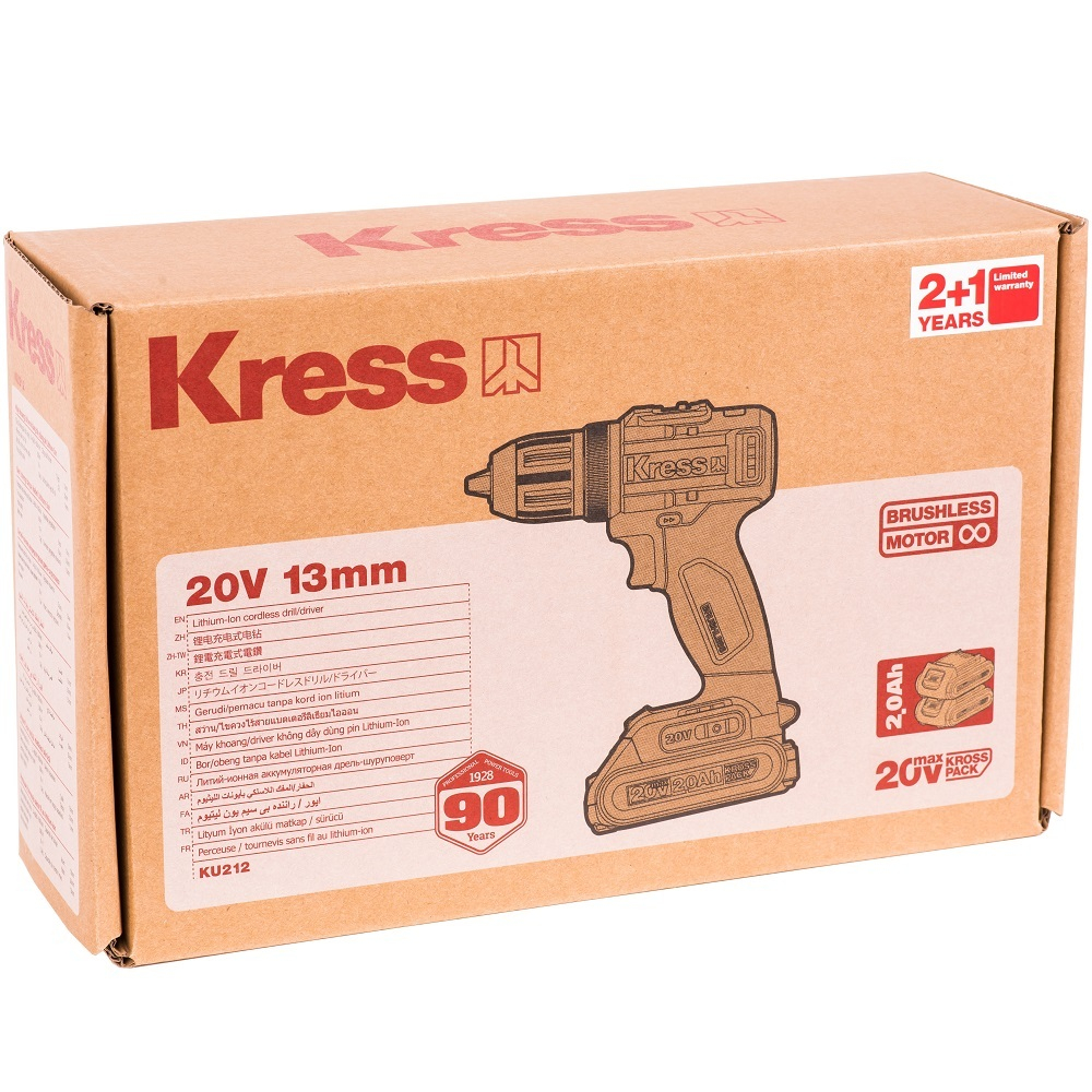 Дрель аккумуляторная KRESS KU212.1 20V 2Ачx2 ЗУ Сумка+коробка