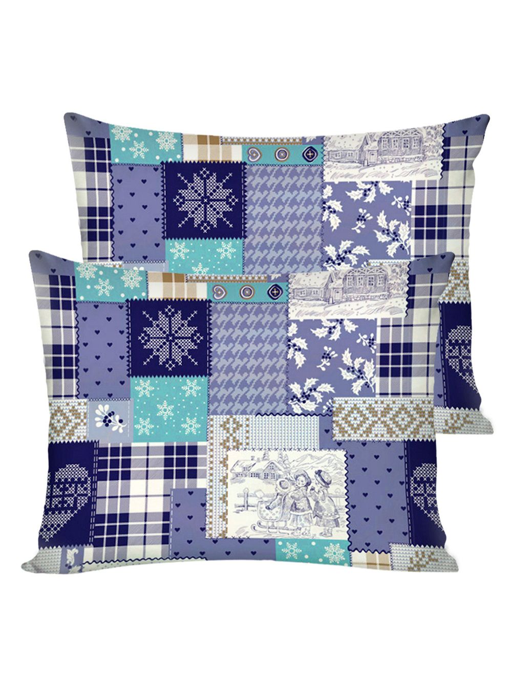 Постельное белье Сказка "Зимний пейзаж" евро наволочки 50х70 2шт Простынь на резинке 180х200 см Пододеяльник 200х215 см перкаль