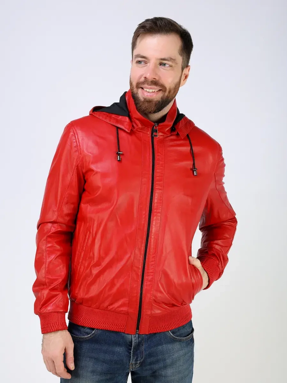 Куртка кожаная натуральная с капюшоном