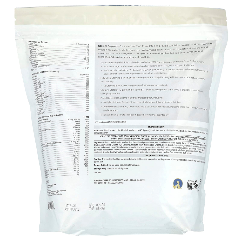 Metagenics, UltraGI Replenish®, ваниль, 1305 г (46,03 унции)