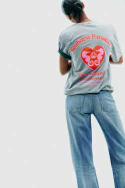 ZARA ФУТБОЛКА С ПРИНТОМ И ЭФФЕКТОМ ПОТЕРТОСТИ, АНТРАЦИТОВО-СЕРЫЙ