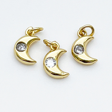 Подвеска Месяц, цвет золото, фианит, размер 10*6,5 мм, цена за 1 шт