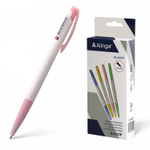 Ручка шариковая автоматическая Alingar "ARROW", 0,7 мм, синяя, игольчатый наконечник, круглый, белый, пластиковый корпус, карт. уп. европодвес