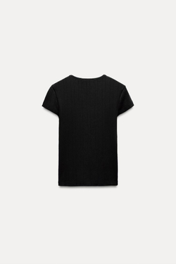 ZARA ТОП ИЗ ПЕРФОРИРОВАННОЙ ТКАНИ, ЧЕРНЫЙ
