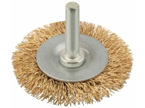 Корщетка дисковая прямая со шпилькой стальная латунированная волнистая проволока 100мм