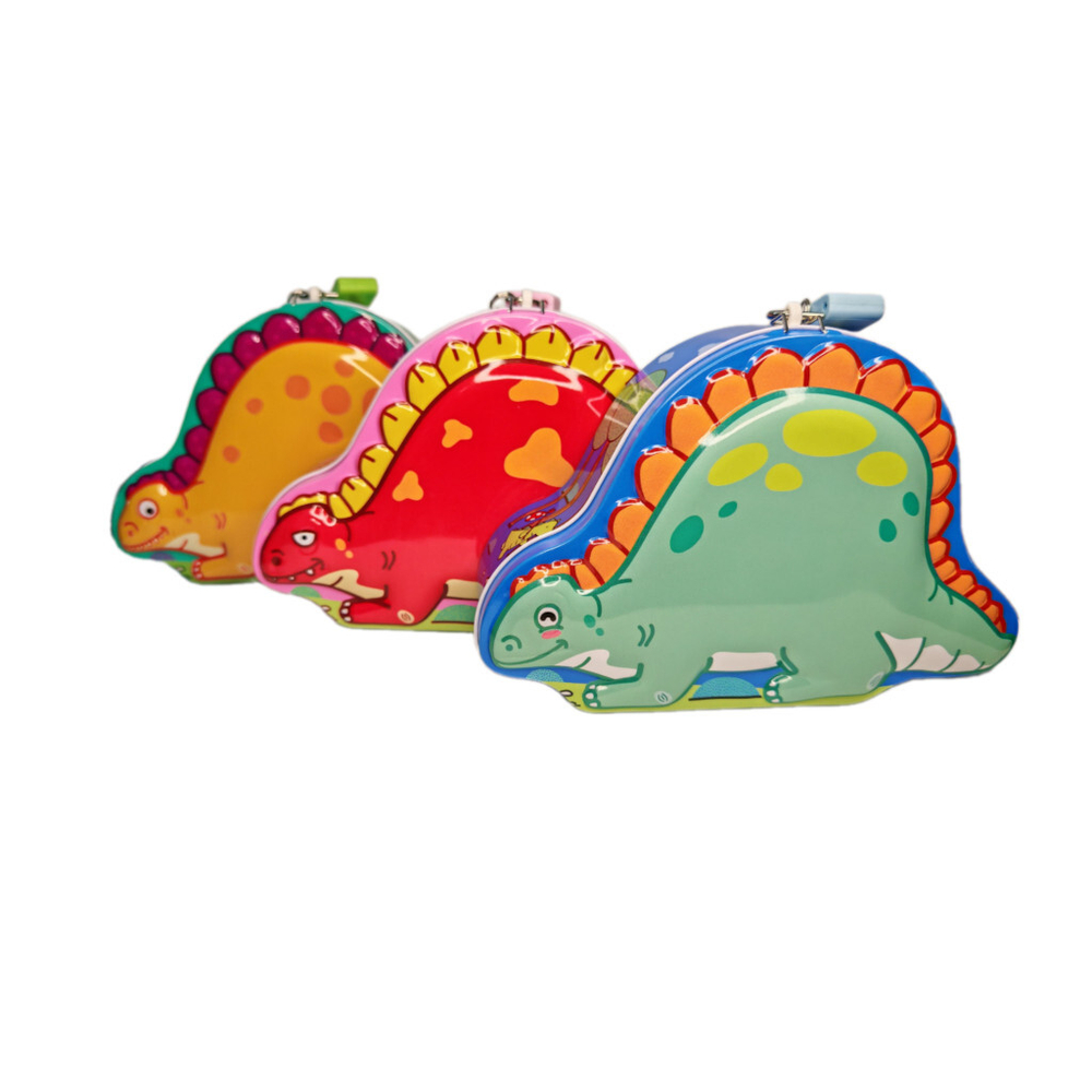 Копилка металл. "Дино" с замочком 18,5*7*13 см, ассорти цветов