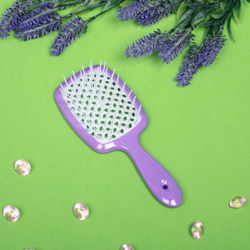 Расческа массажная «Magic Style», прямоугольная, цвет сиреневый, 20*8,3см