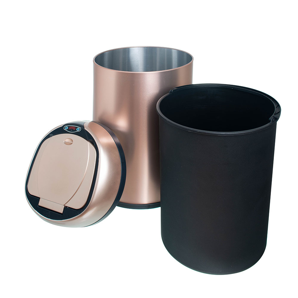 Ведро для мусора сенсорное, круглое, нерж, внутр ведро, Foodatlas JAH-9112, 12 л (золотой)