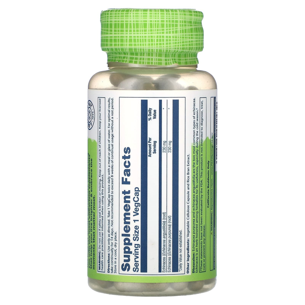 Solaray, True Herbs, эхинацея, пурпурная и узколистная, 100 растительных капсул
