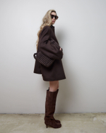 Пальто с асимметричным низом из шерсти и кашемира Диор темный шоколад