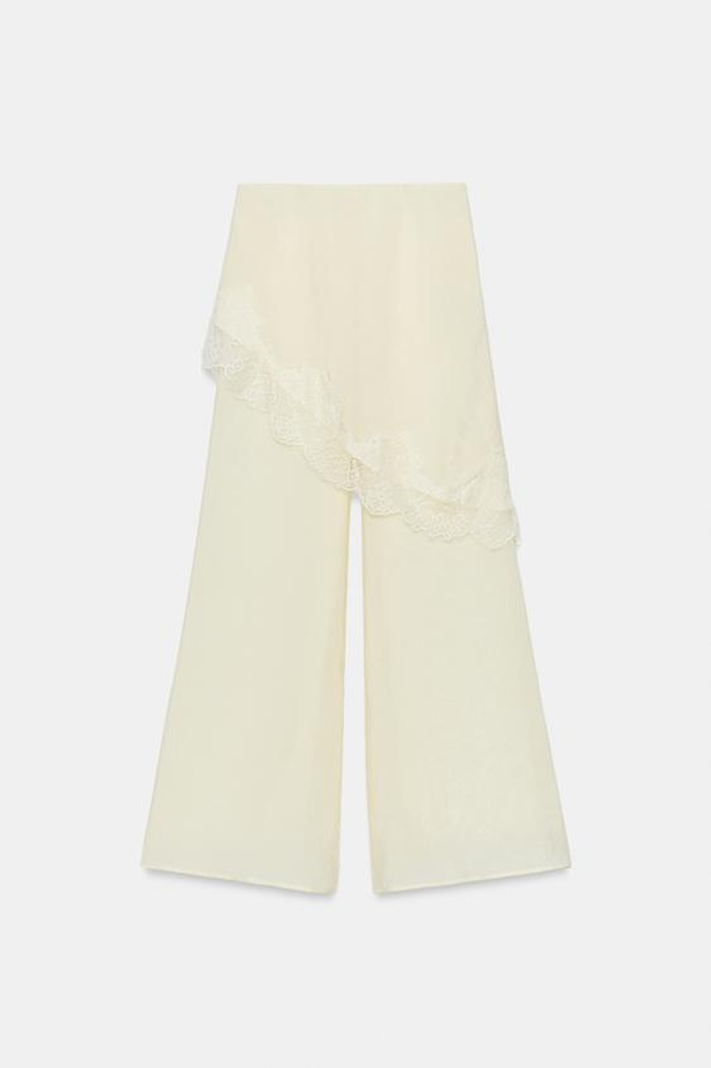 ZARA ШИРОКИЕ БРЮКИ ПАРЕО С КРУЖЕВОМ, ЭКРЮ