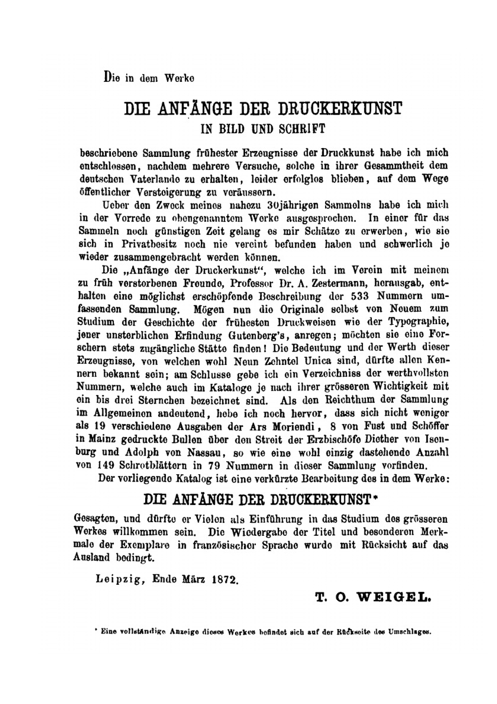 Katalog Frühester Erzeugnisse Der Druckerkunst | Theodor Oswald Weigel