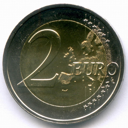 2 евро 2015 год. Люксембург. 30 лет флагу Европейского союза. Биметалл UNC