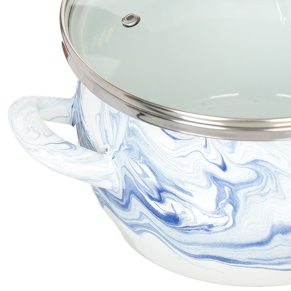 Кастрюля сталь, эмал, 5 л, с крыш, Сантэкс, Шейк бело-синяя, 1-2450111, индукц