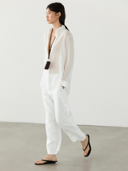 Massimo Dutti Льняные брюки морковного кроя, белый
