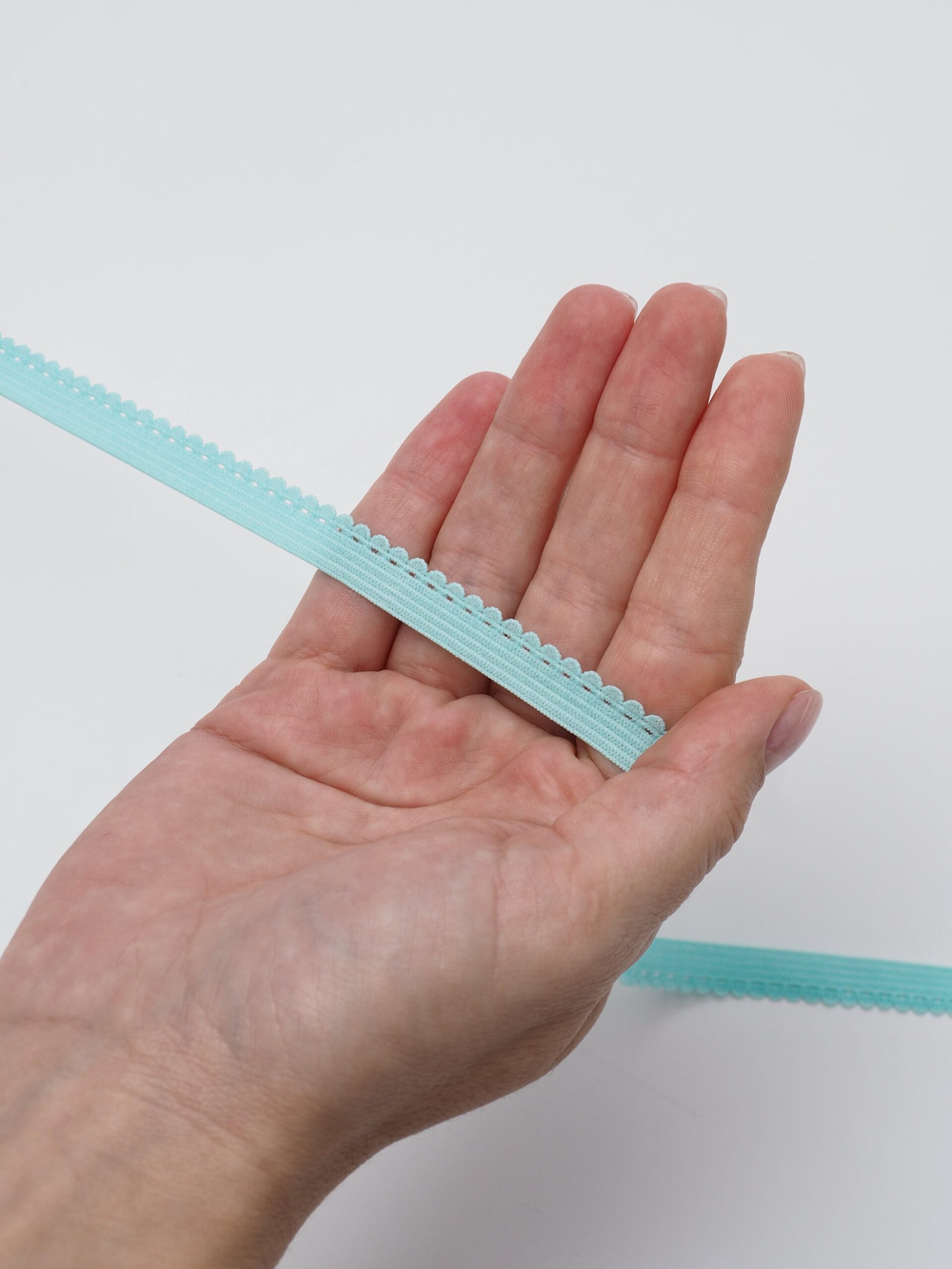 Бельевая резинка яркий тиффани ажурная ширина 9 мм с учетом фестона