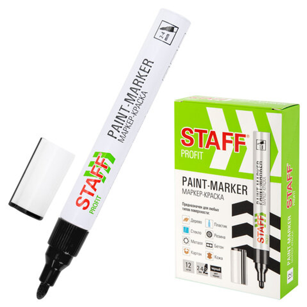Маркер-краска лаковый (paint marker) 2-4 мм, ЧЕРНЫЙ, НИТРО-ОСНОВА, STAFF PROFIT, для любых поверхностей