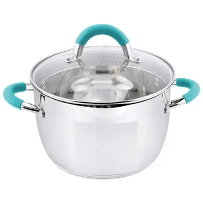 Кастрюля BRAVO, объем 2,1 л, из нерж стали с крышкой из жаропрочного стекла, размер 16*10,