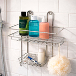 Полка прямоугольная 1-ярусная 26,5*10*27см с мыльницей и вешалкой хром, ППМ-1