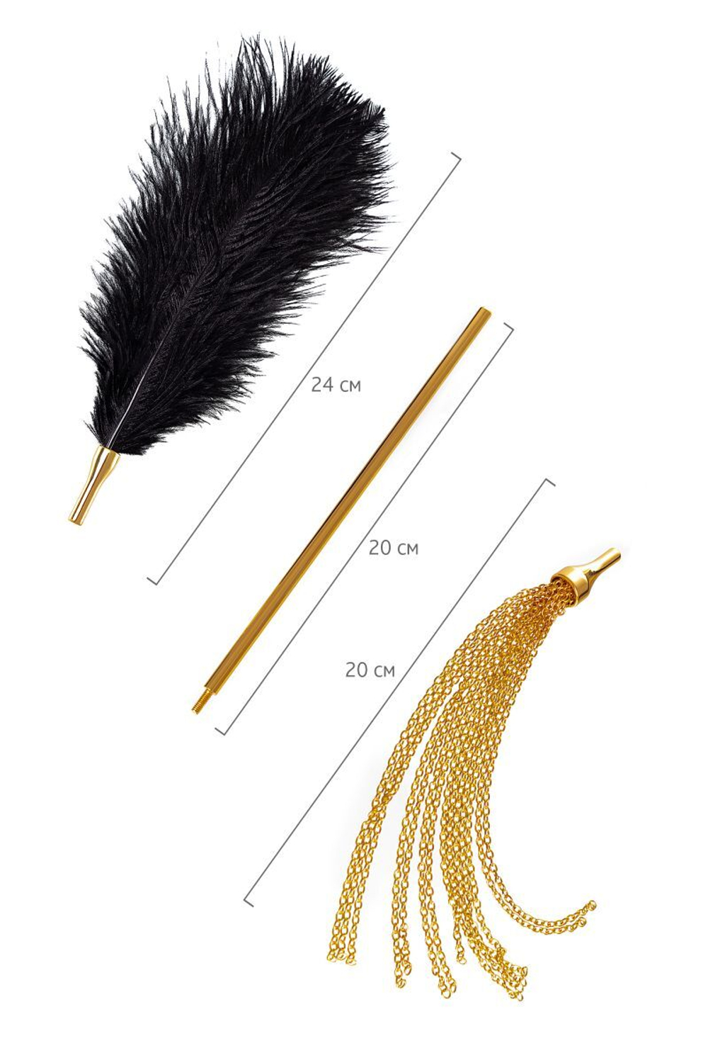 Золотисто-черный флоггер-щекоталка со сменными наконечниками (Цвет: золотистый с черным)