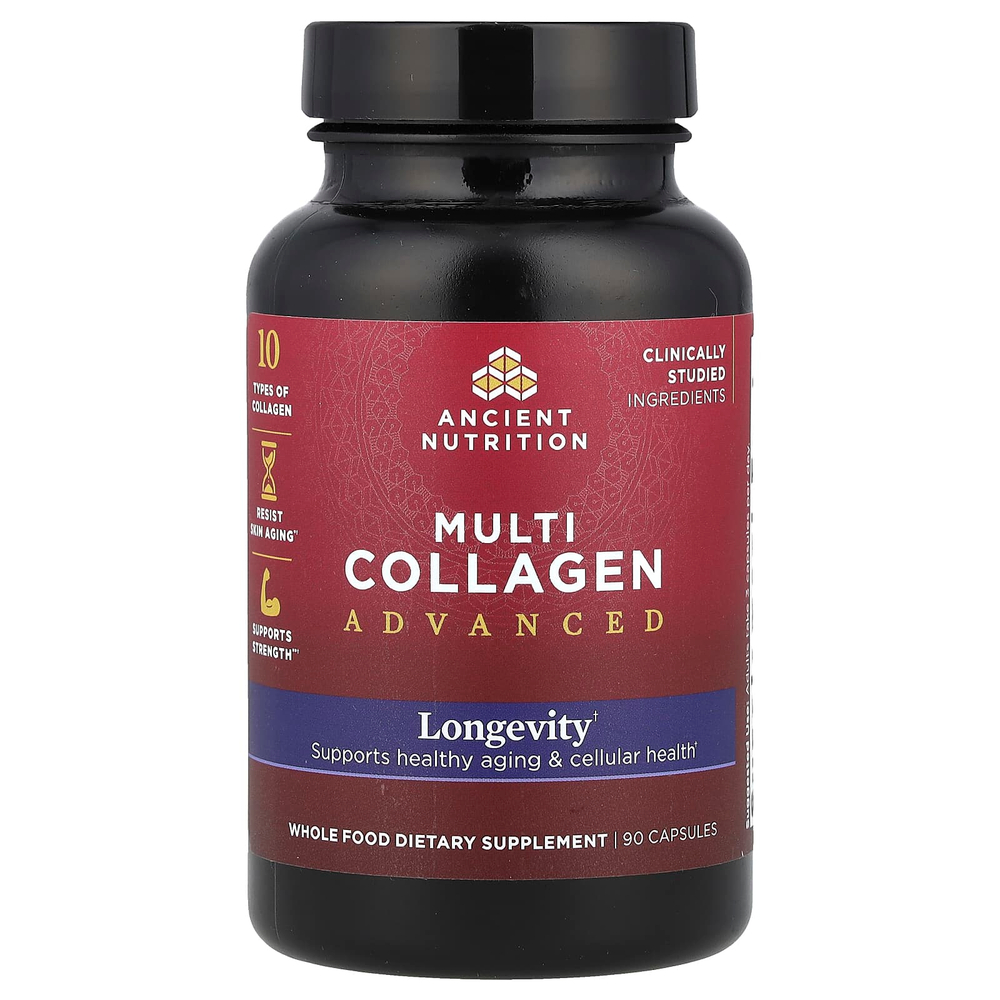 Ancient Nutrition, Multi Collagen Advanced, долголетие, 90 капсул