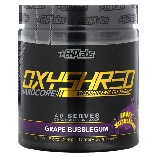 EHPlabs, OxyShred Hardcore, термогенный сжигатель жира, со вкусом виноградной жевательной резинки, 244 г (8,6 унции)