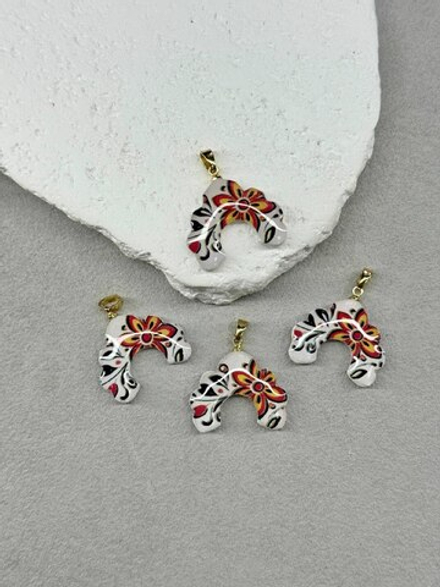 Подвеска "Кокошник" ручной работы, бейл-позолота, хохлома 25*20 мм