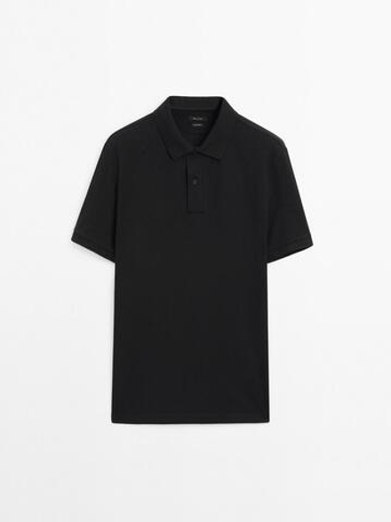 Massimo Dutti Поло из рельефного хлопкового пике, черный