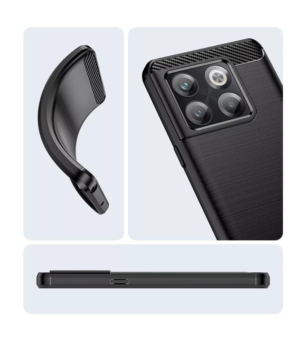 Чехол в стиле карбон на OnePlus 10T, черный цвета, мягкий отклик кнопок, серия Carbon от Caseport