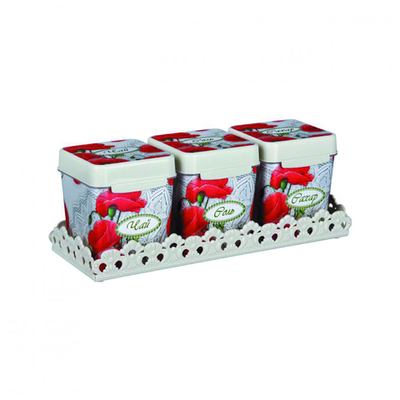 Набор емкостей ПМ 1,2л 3пр на подставке(Соль, Сахар,Чай)  М4725 М4723 М4724 Альтерн(9)