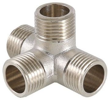 Крестовина Valtec 1/2" НР с наружной резьбой двухплоскостная латунная никелированная VTr.661.N.0004