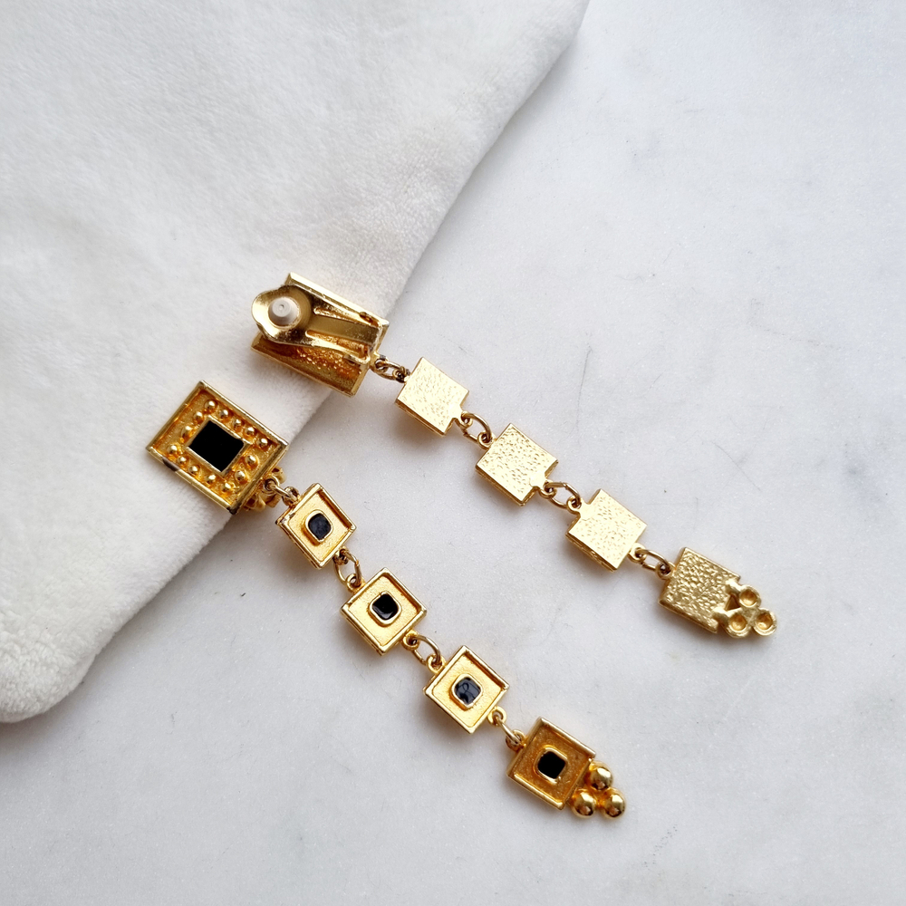 Клипсы длинные с эмалевыми вставками