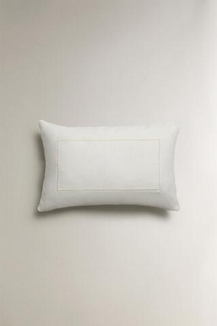 ZARA HOME ОДНОТОННЫЙ ЛЬНЯНОЙ ЧЕХОЛ ДЛЯ ДЕКОРАТИВНОЙ ПОДУШКИ, КРЕМОВЫЙ