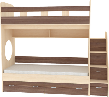 Двухъярусная кровать КарИВи Юниор 1 80x160  Дуб Молочный Бодего Темный