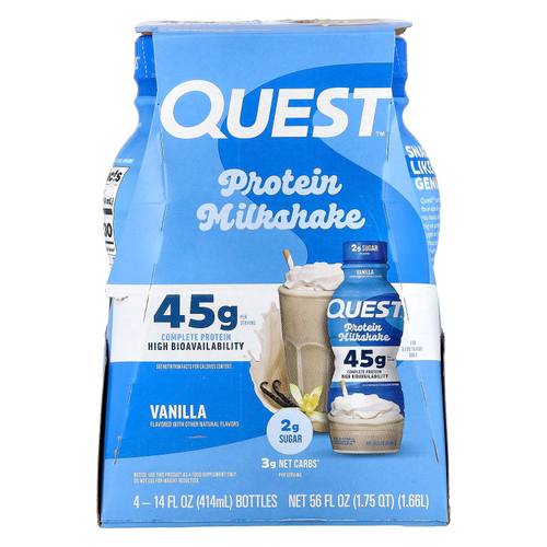 Quest Nutrition, Протеиновый молочный коктейль, ваниль, 4 флакона по 414 мл (14 жидк. Унций)