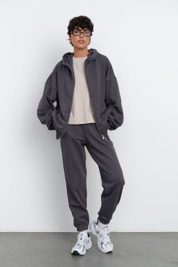 Худи на молнии с защипами на рукавах цвета антрацит