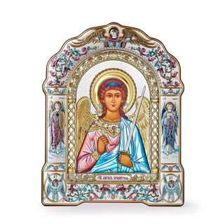 Ангел Хранитель, икона арочная с рамкой под стеклом, красное дерево, эмаль 206х270
