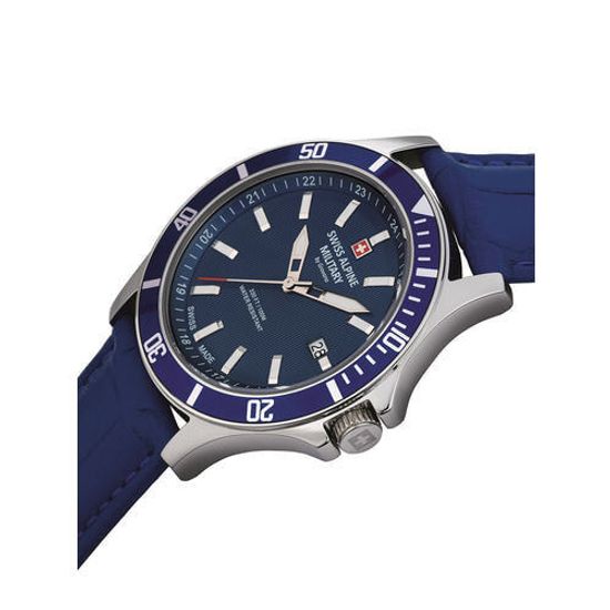 С ремешком Мужские наручные часы с синим кожаным ремешком Swiss Alpine Military 7022.1535 mens 42mm 10ATM