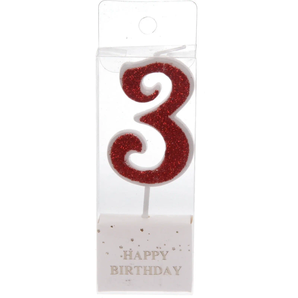 Свеча для торта Цифра Иллюзия «3» 9.5 см, красный
