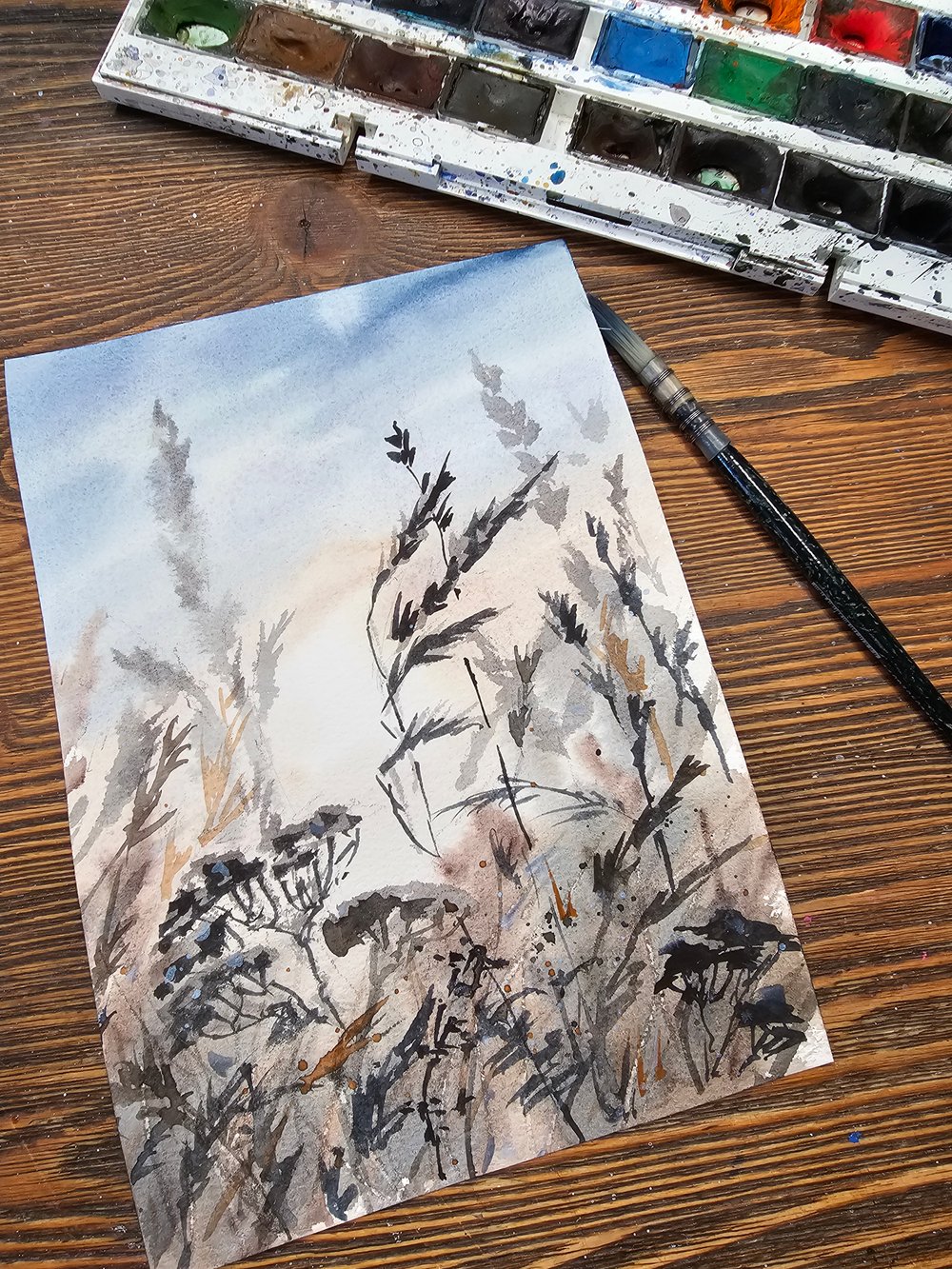 Картина авторская акварельная в паспарту 21х30 см на стену для интерьера "Аромат лета"