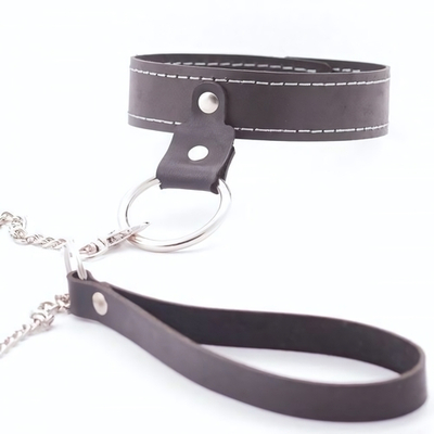 Узкий однослойный ошейник с поводком (Цвет: черный)