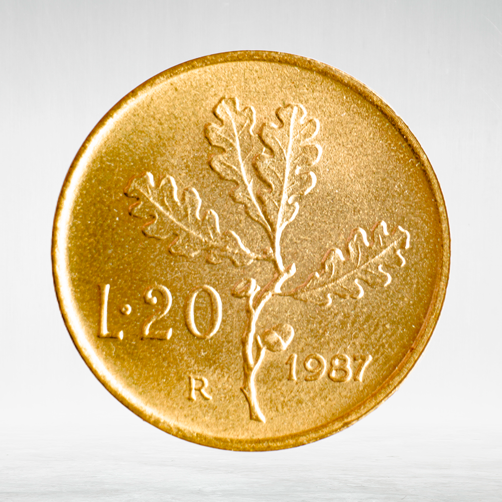 Italy 20 Lire 1987 R "Oak Branch", AU