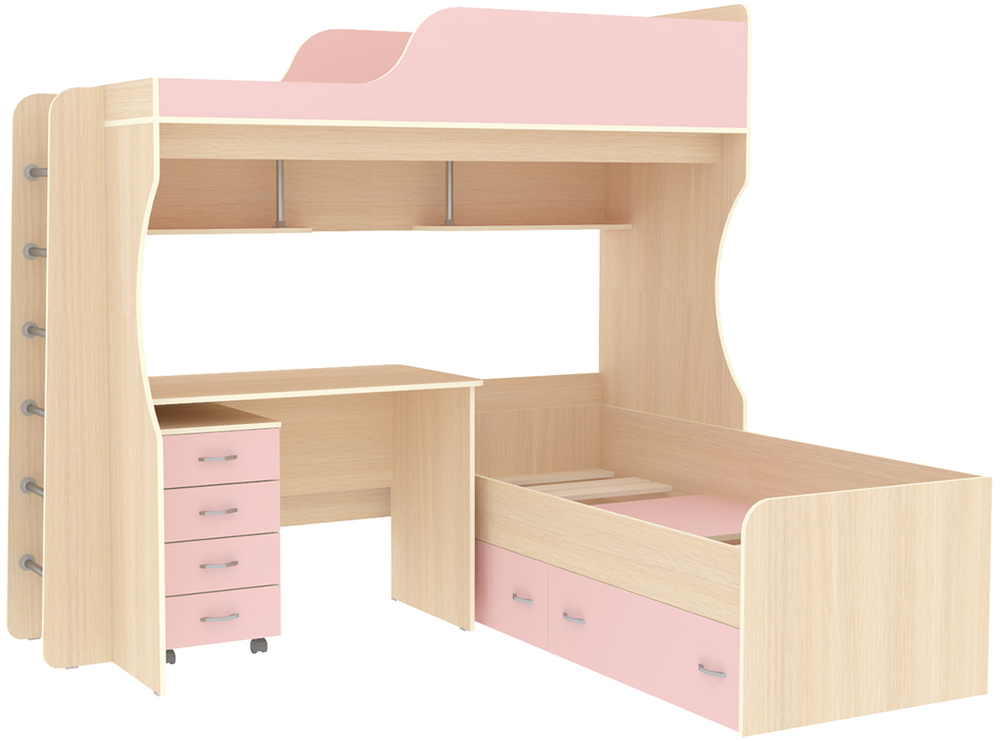 Двухъярусная кровать КарИВи Дуэт-5 с металлической лестницей  Дуб Молочный Розовый
