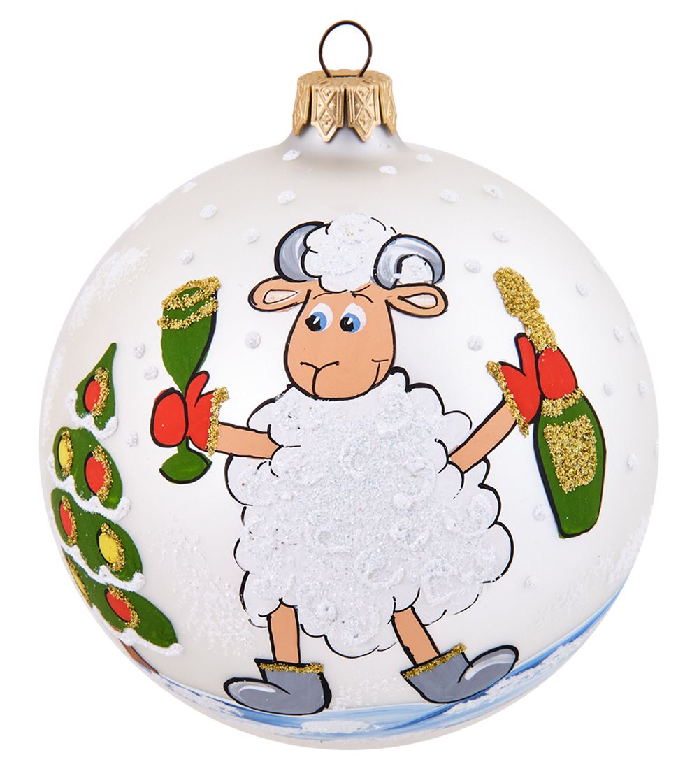 Элита НФШ-1668 Ел.украшение Шар «Барашек с шампанским» 100 мм