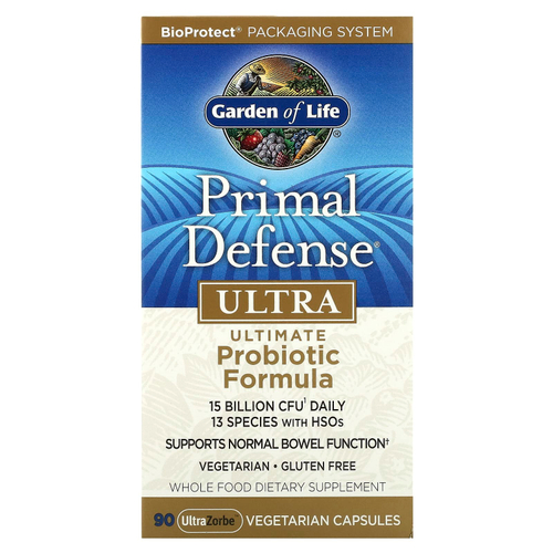 Garden of Life, Primal Defense, Ultra, универсальная пробиотическая формула, 90 вегетарианских капсул UltraZorbe
