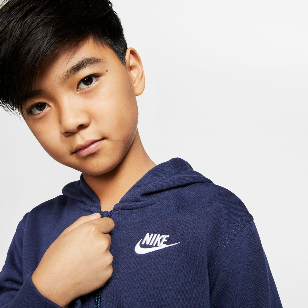 Детская теннисная толстовка Nike NSW Hoodie FZ Club B - midnight navy/midnight navy/white