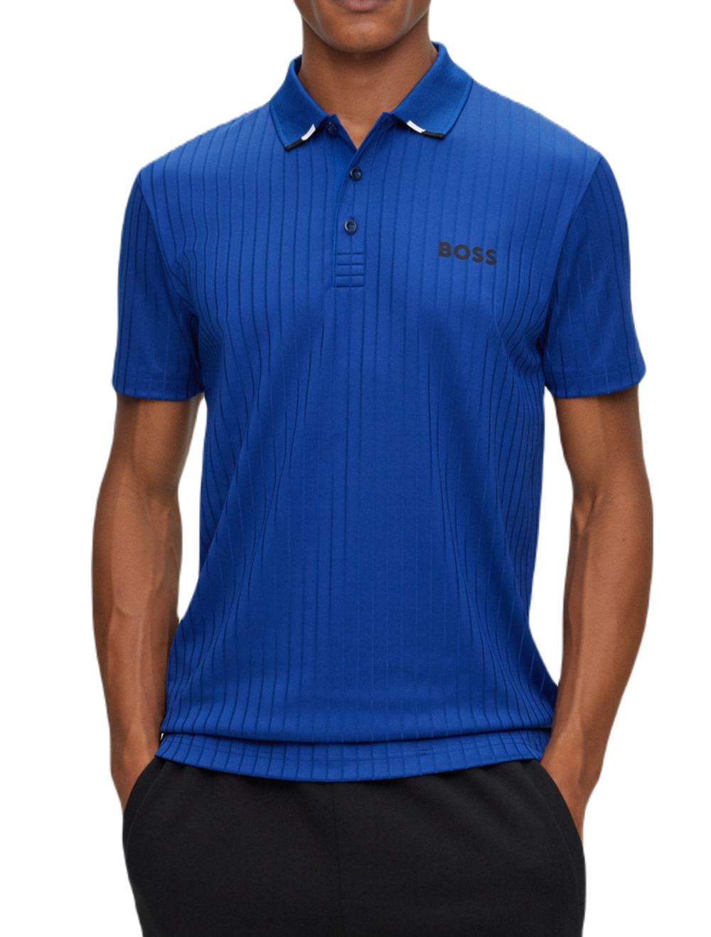 Мужское теннисное поло BOSS x Matteo Drop-needle Polo Shirt With Contrast Logos - bright blue