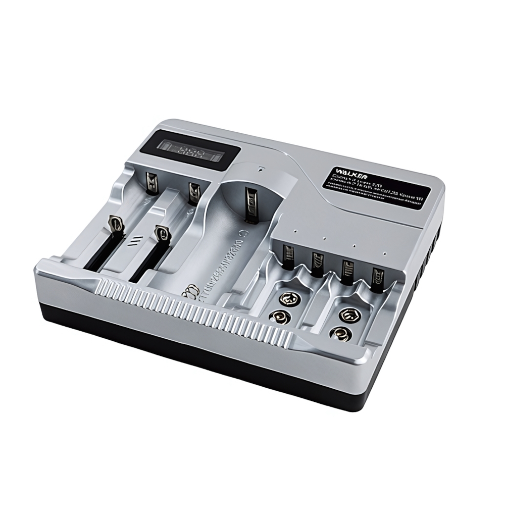 Зарядное устройство WALKER WH-19 для аккумуляторных батареек (9В, 3.7В, 1.2В), для 7 АКБ, серое