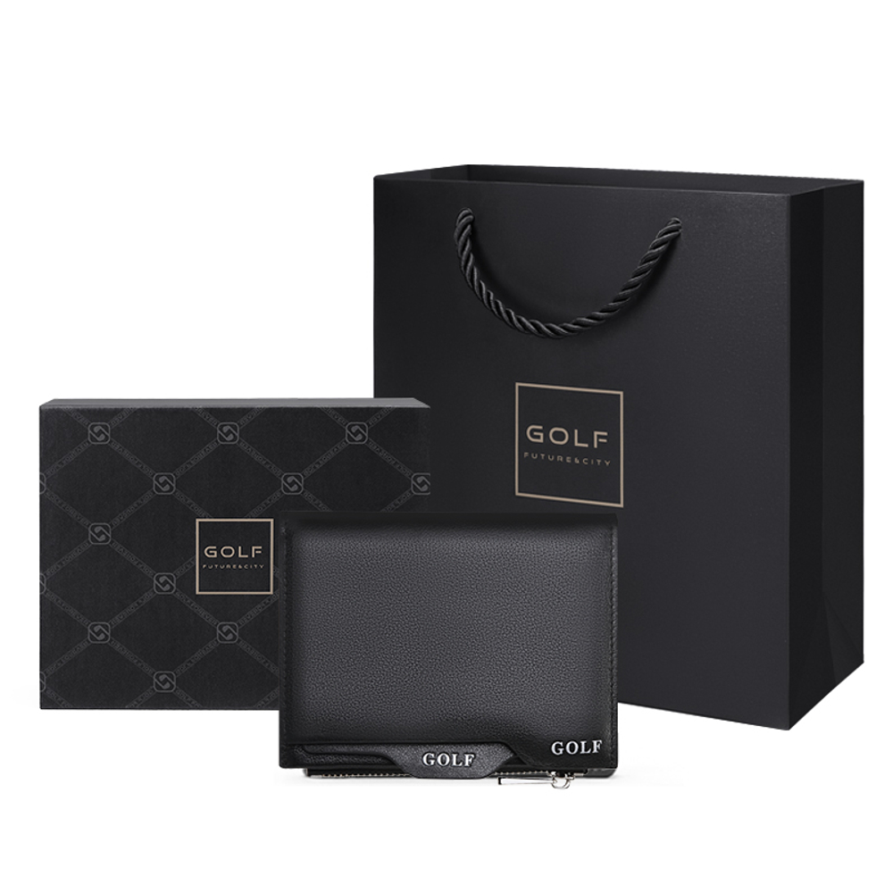 GOLF Top Grain Cow Leather, Genuine Leather Driver"s License Case, Card Holder, Wallet Small Men"s Black