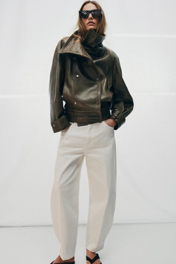 ZARA КУРТКА ОВЕРСАЙЗ ИЗ КОЖИ — ZW COLLECTION LIMITED EDITION, МЯГКИЙ ЗЕЛЕНЫЙ